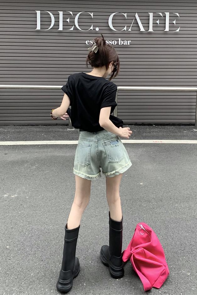 Actual shot~Summer color Margiela raw edge denim shorts for women summer hot pants