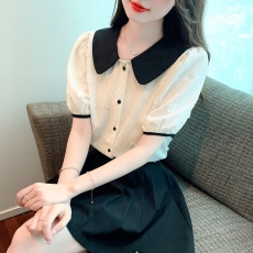 批发<b class='q'>娃娃领</b>泡泡袖上衣2026新款夏季短袖雪纺衬衫女装别致减龄漂亮小衫