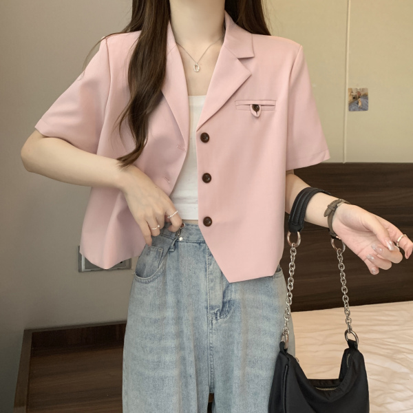 RM15345#小西装女外套短款2023夏季新款韩版修身短袖休闲小西服单排...