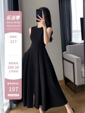 果哥定制黑色连衣裙女2023年夏季新款无袖气质显瘦通勤赫本风裙子