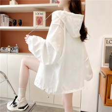 批发官图聚酯纤维慵懒风<b class='q'>百搭</b>宽松纯色设计长袖连帽防晒外套女