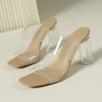 透明凉鞋女2023夏季新款时装性感高跟鞋方头水晶凉拖鞋一件代发