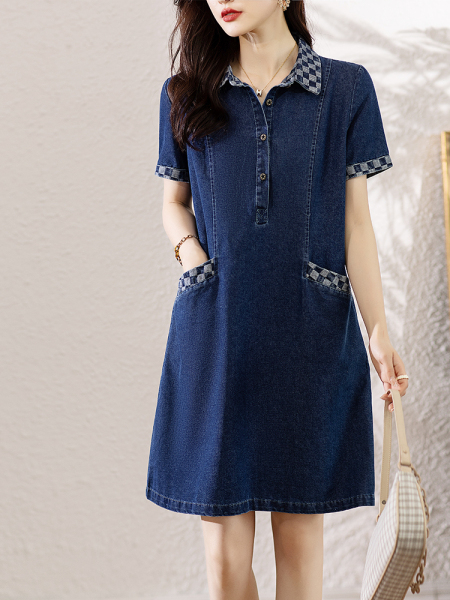 RM16579#牛仔连衣裙夏季女装新款a字纯棉衬衫裙子