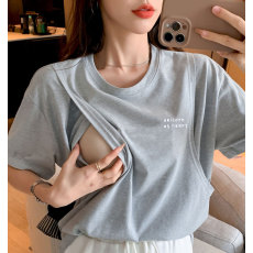批发实拍 哺乳短袖T恤夏季产后辣妈舒适字母印花喂奶上衣月子期服