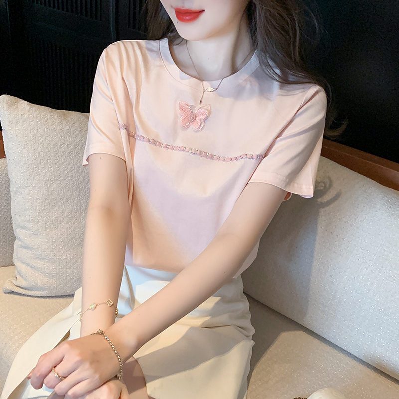 FA30925# 正肩短袖体恤女ins超火设计感重工编织拼接T恤上衣夏新款 服裝批發女裝批發服飾貨源