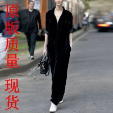 批发春秋<b class='q'>欧美</b>时尚复古气质慵懒宽松丝绒连身裤阔腿裤长裤长袖<b class='q'>连体裤</b>