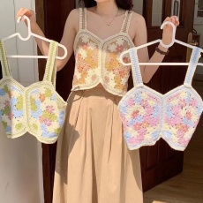 批发夏季新款复古小清新钩花镂空吊带潮流百搭短款<b class='q'>马甲</b>上衣