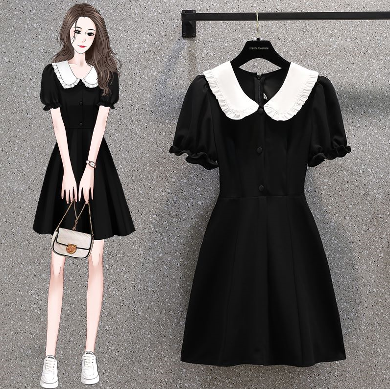 RY2430# 实拍夏装复古修身显瘦洋气百搭大码女装V领短袖连衣裙M-4X...