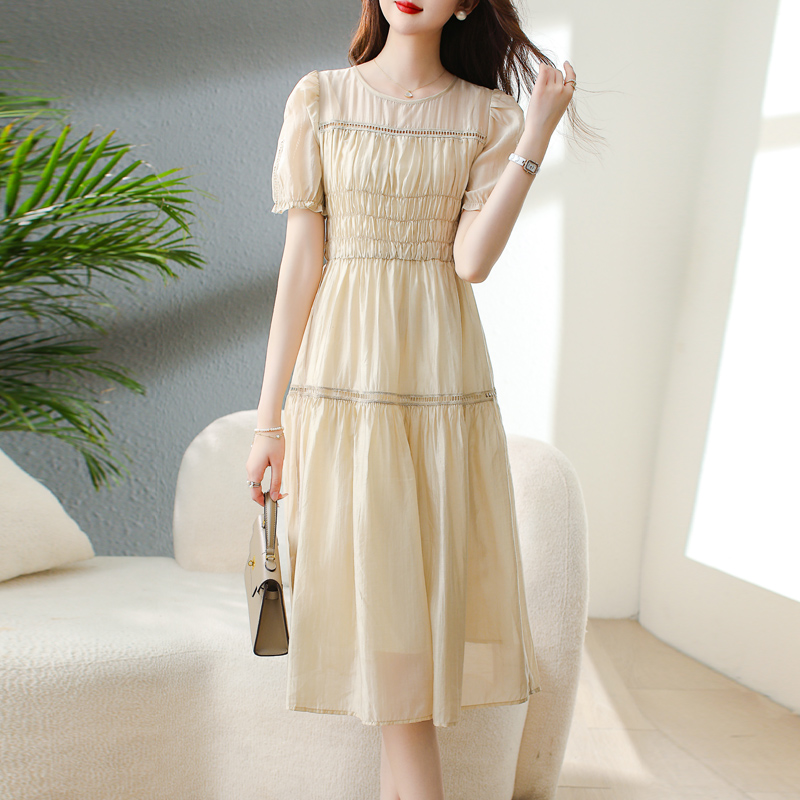 PF7553#夏季新款泡泡袖法式茶歇连衣裙小个子显瘦高级感温柔仙女裙