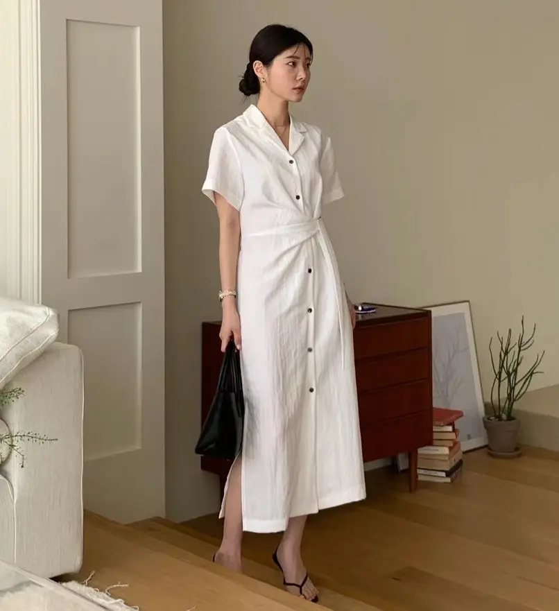 프렌치 레트로 스타일 쇼트스리브 원피스 상세 이미지 1