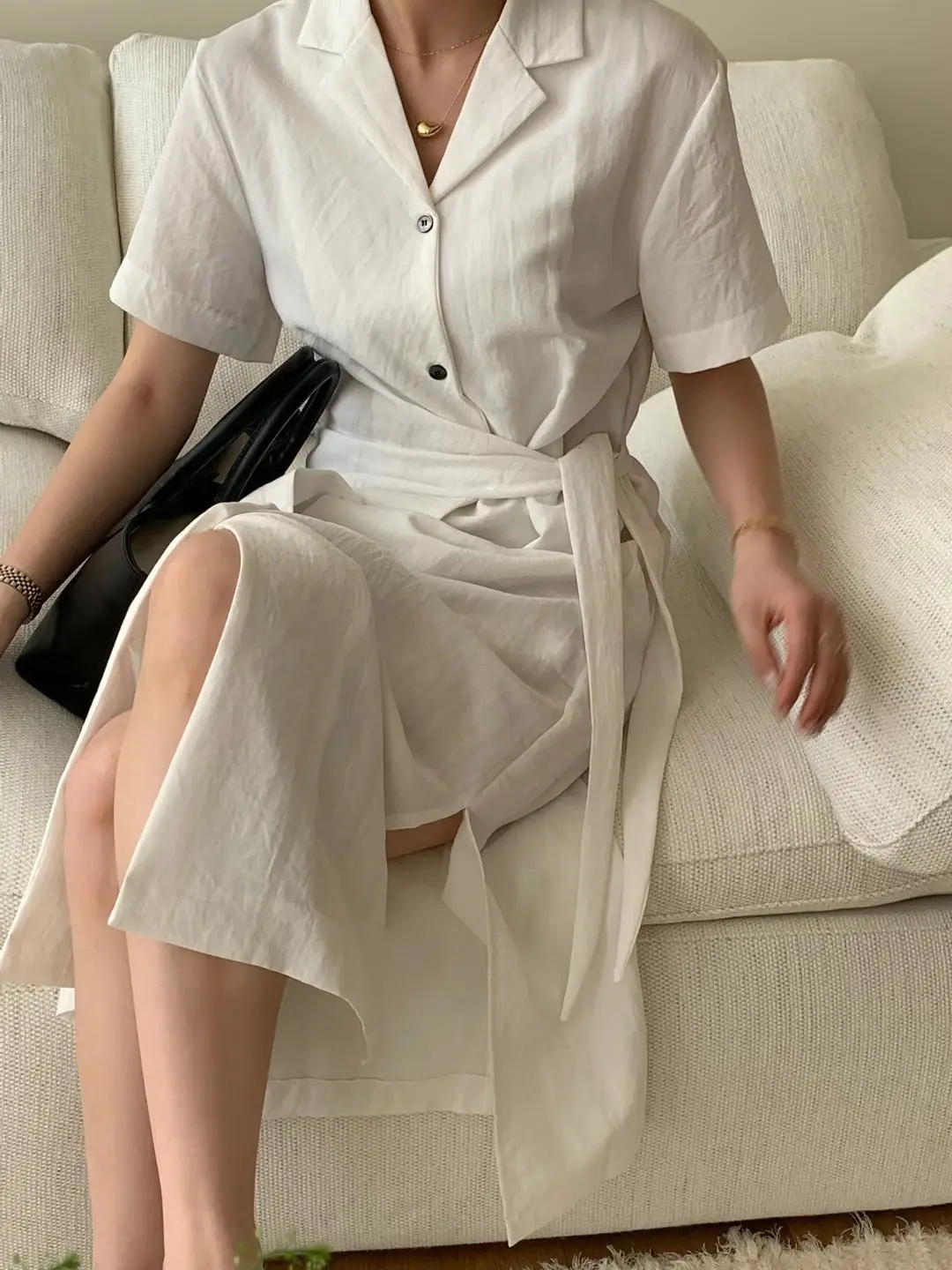 프렌치 레트로 스타일 쇼트스리브 원피스 상세 이미지 7