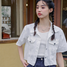 批发实拍2026夏季新款高腰牛仔短袖复古港风设计感百搭短款外套上衣女