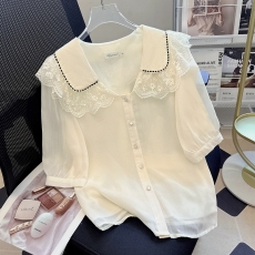 批发娃娃领<b class='q'>衬衫</b>女设计感2026夏季新款别致上衣女法式小清新甜美雪纺衫