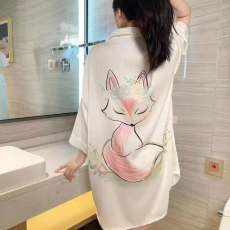 批发热门时尚新爆款夏季女士衬衫领短睡裙仿真丝面料家居服冰丝裙套装