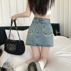 批发实拍复古<b class='q'>牛仔</b>短裙女半身裙韩版设计感毛边高腰防走光a字裙<b class='q'>包臀裙</b>