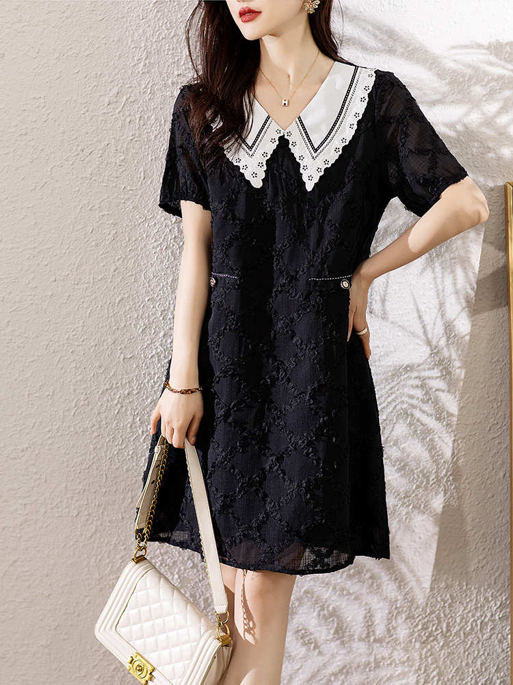 MY1450#娃娃领连衣裙女夏2025新款宽松泡泡袖直筒裙裙女裝貨源服裝批發