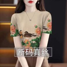 批发<b class='q'>中老年</b><b class='q'>妈妈装</b>2023新款气质大码宽松遮肚子冰丝上衣夏时尚洋气T恤