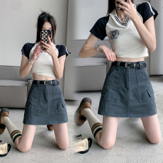 批发实拍2026新款军工装炸街网红辣妹修身女高腰百搭<b class='q'>半身裙</b> 配送腰带