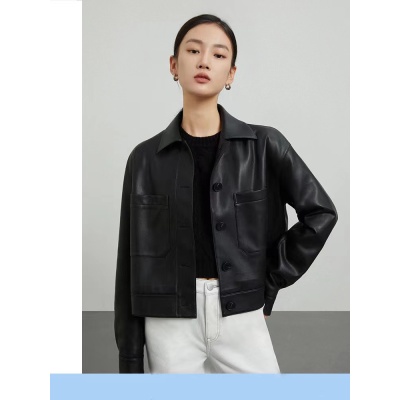 机车皮衣女春秋新款女装翻领黑色宽松显瘦皮夹克短外套