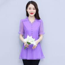 批发实拍2026胖MM夏季新款纯色淑女大码女装轻纱短袖遮肚子百搭打底衫