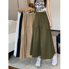 批发实拍实价~2026新款韩版洗水棉褶皱拼接A字裙高腰显瘦半身裙女