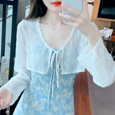 批发已出货 2026春夏季新款短款系带开衫小外套薄款防晒衫长袖女