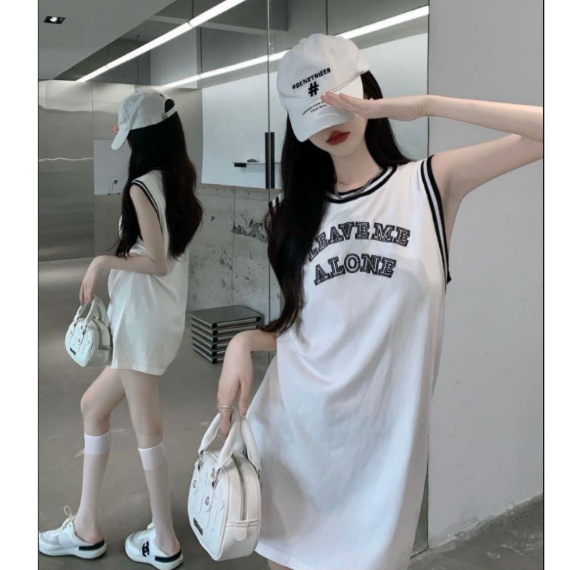 Official photo 6535 stretch cotton summer sweet and cool retro American basketball sports vest for women loose and thin