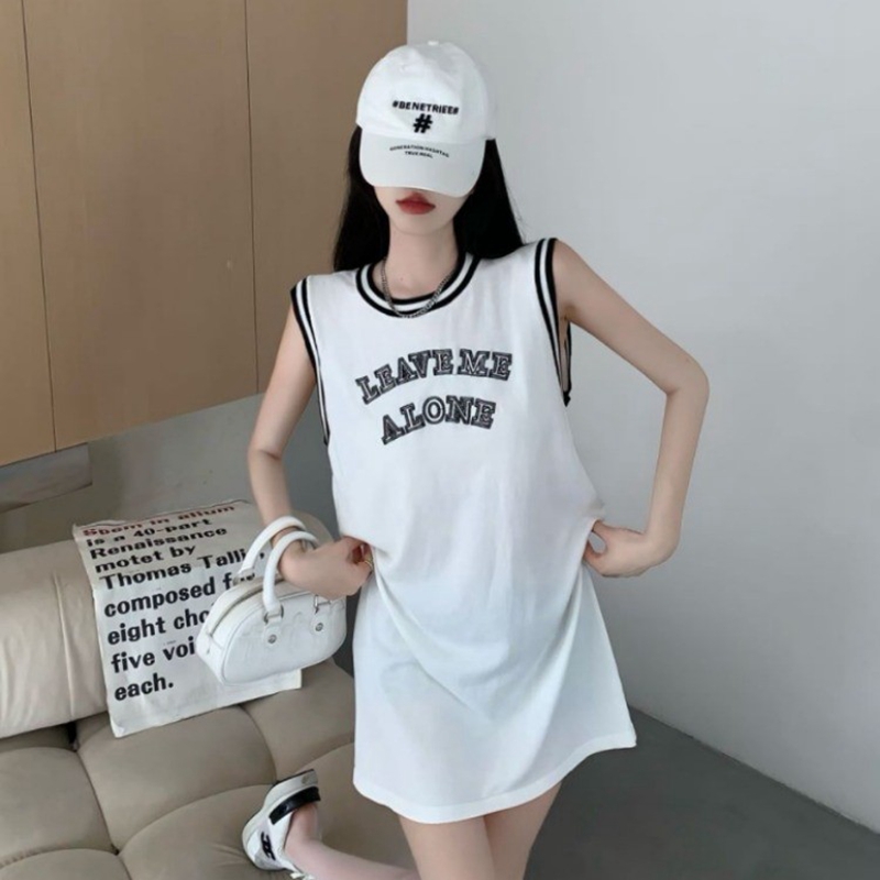 Official photo 6535 stretch cotton summer sweet and cool retro American basketball sports vest for women loose and thin