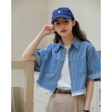 批发2026夏季新款炸街洋气显瘦时尚小个子牛仔短袖复古拼接外套女上衣