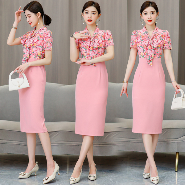 RM9162#粉色正式场合连衣裙2023夏季气质短袖减龄高级感显瘦一步裙