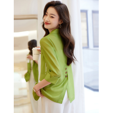 批发绿色西装<b class='q'>外套</b>女夏季小个子气质七分袖冰丝薄款防晒小西服休闲上衣