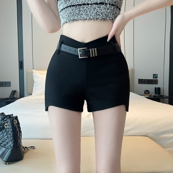 RM17446#高腰皮带不规则性感紧身热裤辣妹短裤女夏季