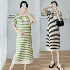 批发实拍连衣裙夏款网红潮妈<b class='q'>孕妇装</b>夏季条纹显瘦<b class='q'>时尚</b>洋气宽松裙子