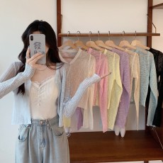 批发超薄防晒针织小开衫薄款女吊带裙外搭罩衫夏季冰丝空调衫短款外套