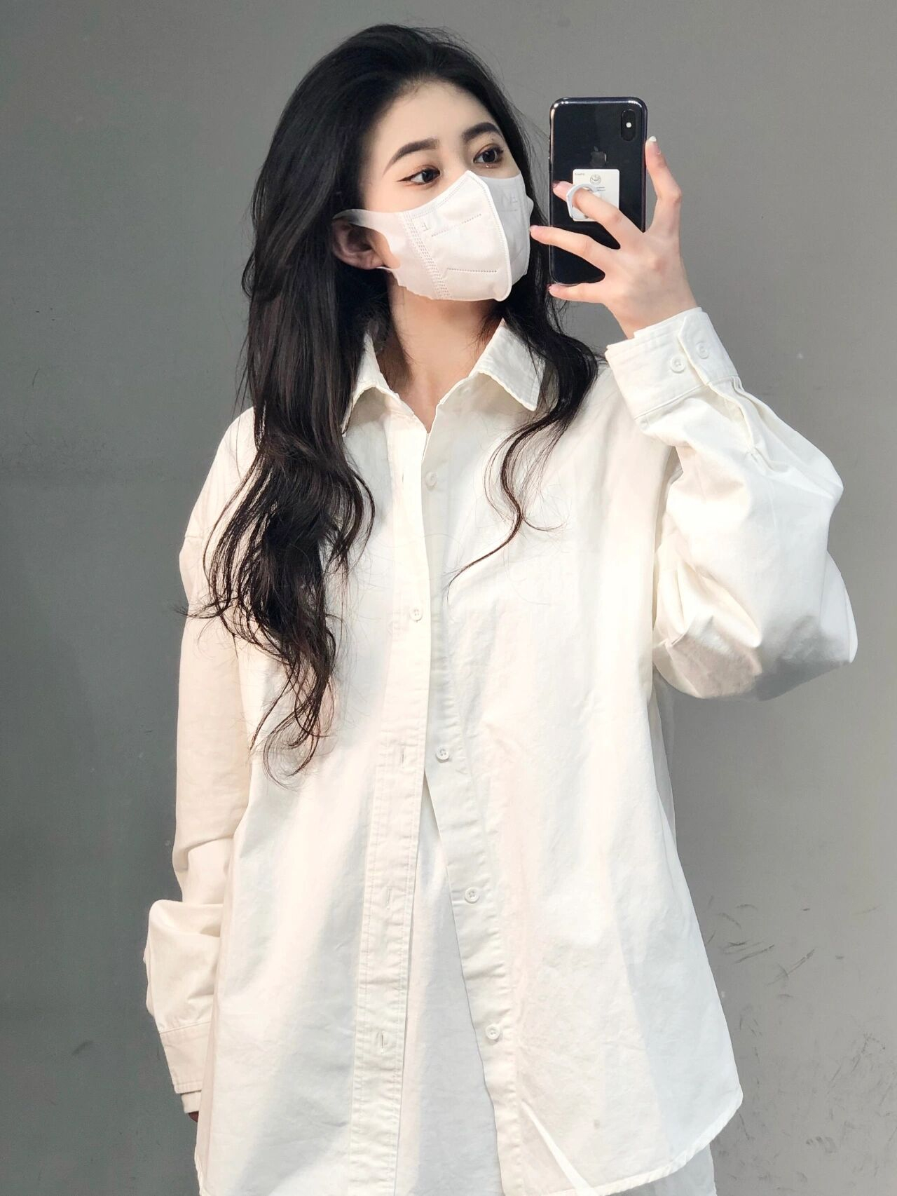 경관 그림 POLO 칼라 긴팔 셔츠 봄 가을 루즈핏 맨위 출퇴근 느긋한 바람 다용도 흰 셔츠