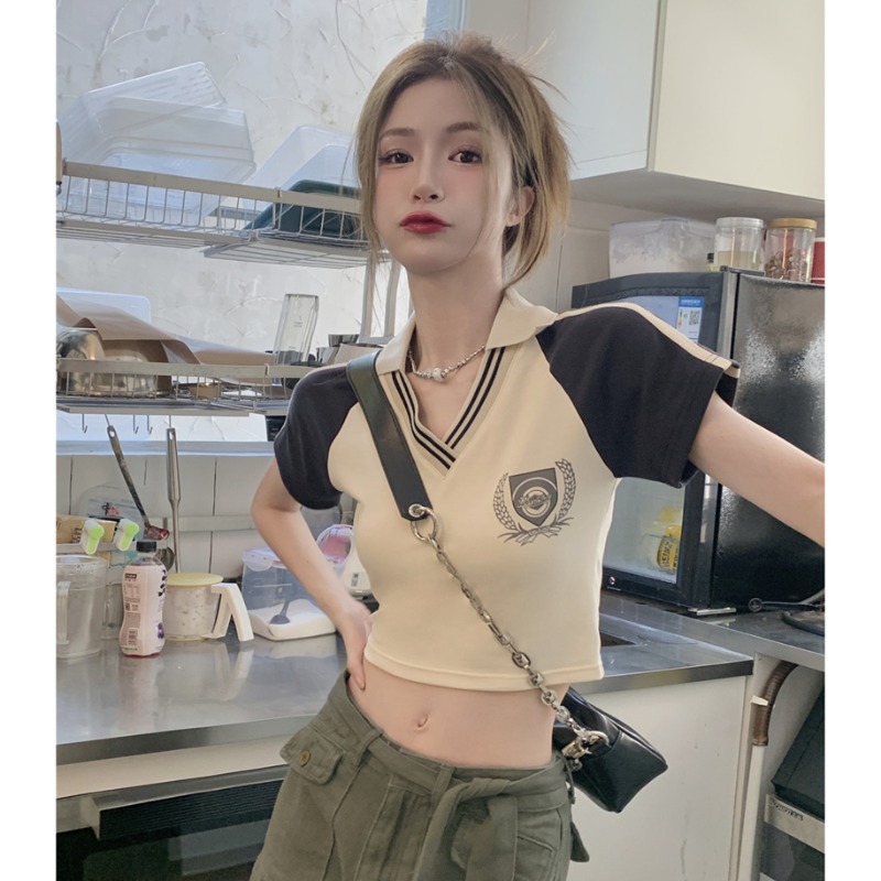 Pure cotton Polo shirt, slim fit short hot girl top