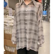 批发<b class='q'>韩版</b>夏季时尚薄款格子衬衫原宿风时尚休闲大码防晒衣外套女衬女