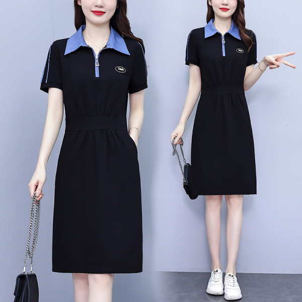 RM16581#夏季新款胖妹妹短袖修身拼接时尚洋气连衣裙