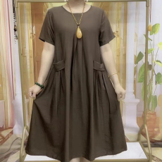 批发官图夏季新款中年妈妈<b class='q'>加肥</b><b class='q'>加大</b>时尚休闲百搭减龄双侧大板兜连衣裙