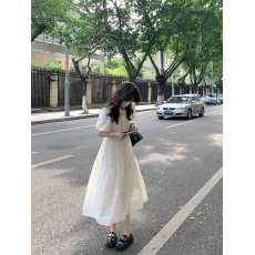 批发实拍实价#超重工蕾丝刺绣<b class='q'>连衣裙</b>女宽松泡泡袖镂空钩花仙女长裙