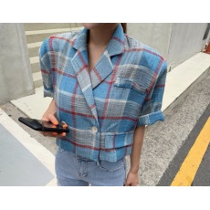 批发现货 <b class='q'>韩国</b>洋气复古格纹双排扣质感西装领短款外套 2色