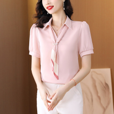 高级感翻领真丝缎面减龄衬衫女2023新款轻奢名媛气质纯色百搭上衣