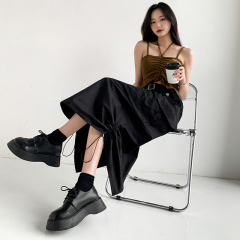 American Retro Three-Dimensional Pocket Workwear Skirt Women's Summer Retro Slim Slit High Waist Loose A-Line Long Skirt