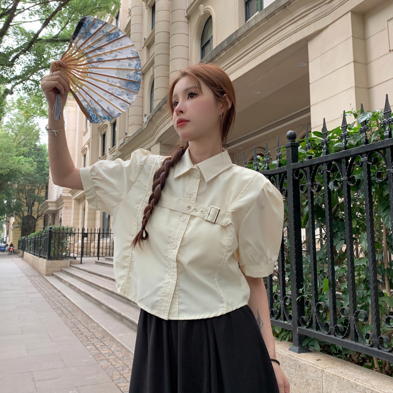 프랑스식 버블 반팔 여성 셔츠 2026 여름 디자인 센스 작은 대중 셔츠 다용도 Chic 쇼트 스타일 맨위 ins