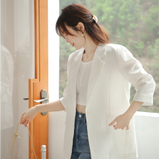 2023夏季新款白色七分袖西装外套女宽松简约休闲小西服1E3211311G