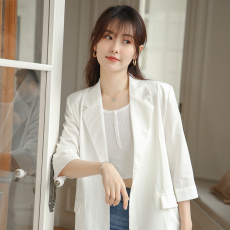批发2025秋季新款白色<b class='q'>七分袖</b>西装外套女宽松简约休闲小西服1E3211311G