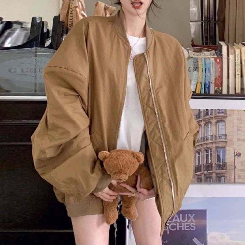 2026 로드 중 홍콩 느낌 레트로 스탠드 칼라 야구 유니폼 여성 코트 새로운 ins 캐주얼 루즈핏 느긋한 바람