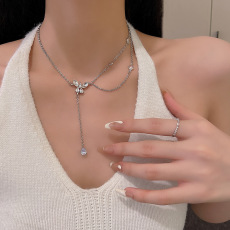 批发锆石蝴蝶项链ins潮轻奢小众百搭气质长款流苏锁骨链