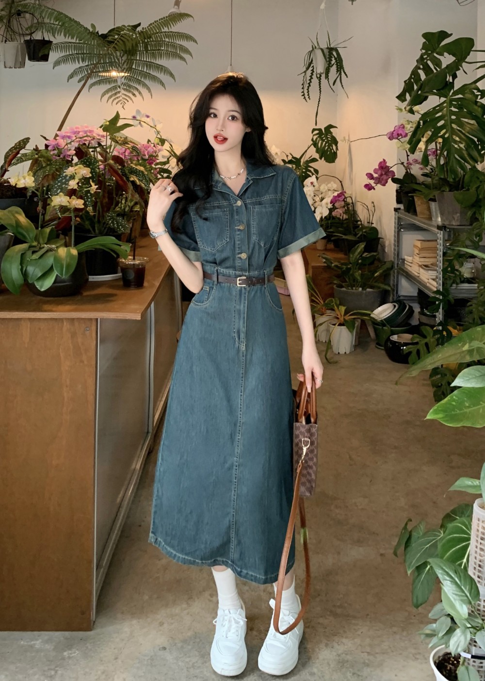 Actual shot and real price~ Summer new retro Hong Kong style niche design long skirt bestie outfit denim dress for women