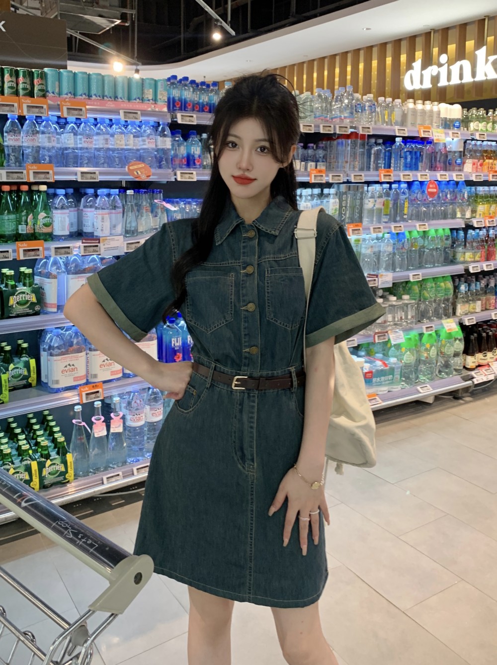 Actual shot and real price~ Summer new retro Hong Kong style niche design long skirt bestie outfit denim dress for women